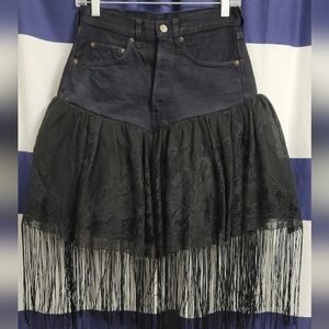 ✨ Aardvark's Odd Ark Vintage 1980s Black Denim & Lace Mini Skirt | Size: Small